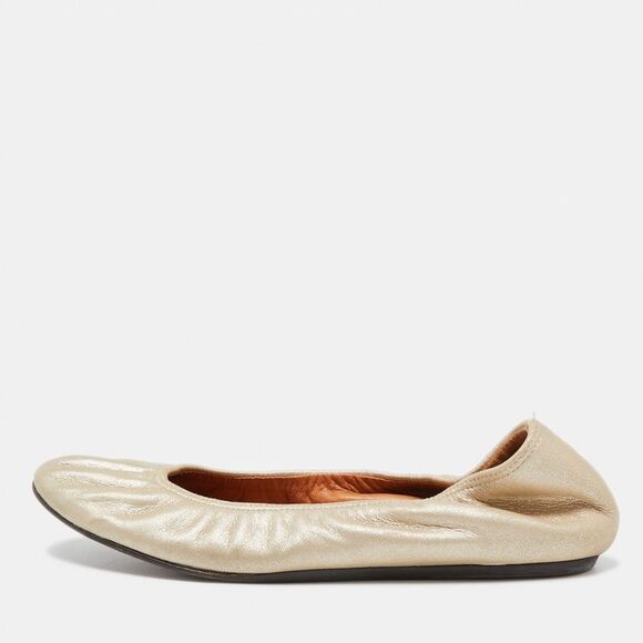 Lanvin Metallic Leather Scrunch Ballet Flats Size 37.5